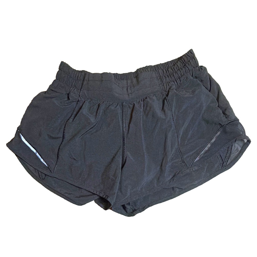 Lululemon Women's Black Solid Athletic Running Shorts Lined Elastic Waist size 4